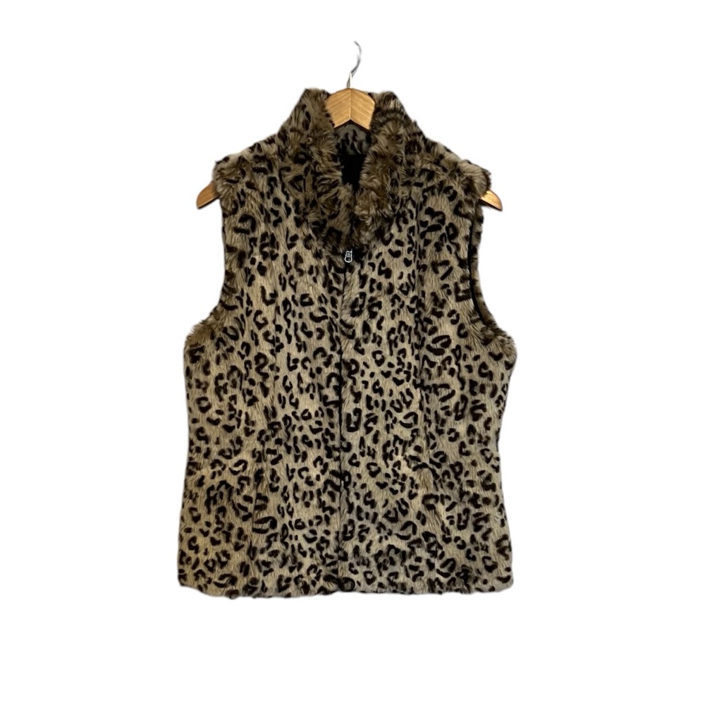 Madison Hill Faux Fur Leopard/Brown Reversible Vest Size Large